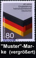 B.R.D. 1985 (Nov.) 80 Pf. "40 Jahre Eingliederung Heimatvertriebener Deutscher" Mit Amtl. Handstempel  "M U S T E R" , P - Flüchtlinge