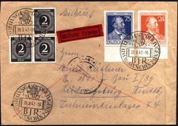 MÜNCHEN 2/ BJR/ AVSSTELLVNG DER JVGEND 1947 (28.8.) Seltener SSt., Type I = Wappenlöwe (oben Mit 2 Vierecken) 3x Auf Bed - Otros & Sin Clasificación