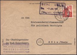 KAISERSLAUTERN 1/ B 1948 (5.6.) 2K-Steg + Viol.Abs.-4L: STÄDT. BETREUUNGSSTELLE/FÜR "OPFER DES FASCHISMUS".. Auf Falt-Di - Andere & Zonder Classificatie
