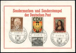 (21a) HAMBURG 36/ CDU/ 4.BUNDESPARTEITAG 1953 (21.4.) SSt (CDU-Wappen) 3x + Motivgl. CDU-Vignette Rs. Auf Sonderkarte, N - Altri & Non Classificati