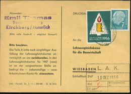 (22b) KIRCHBERG (HUNSRÜCK)/ B 1956 (17.12.) 2K-Steg Auf 7 Pf. Heuss + Solidaritäts-Spendenmke "Gemeinsame Weihnacht" =DD - Autres & Non Classés