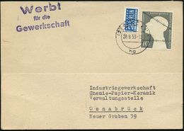 (22c) KÖLN 1/ Hg 1953 (28.9.) 2K-Steg + Viol. HdN: Werbt/für Die/Gewerkschaft , Rs. Viol. Abs.-4L: Industriegwerkschaft/ - Sonstige & Ohne Zuordnung