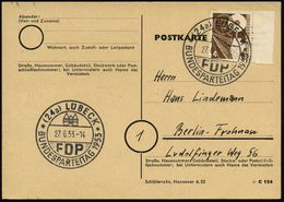 (24a) LÜBECK/ FDP/ BUNDESPARTEITAG 1953 (27.6.) SSt (Holstentor) Auf IVA 4 Pf. (Mi.167 EF, + 20.-EUR) Inl.-Kt. (Bo.23) - - Other & Unclassified