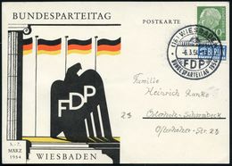 (16) WIESBADEN/ F D P/ BUNDESPARTEITAG 1954 (6.3.) SSt (Kurhaus) Auf Color-Sonderkarte: BUNDESPARTEITAG FDP (Michaelis U - Altri & Non Classificati