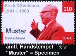 B.R.D. 2001 (März) 110 Pf. "100. Geburtstag Erich Ollenhauer" (SPD) Mit Amtl. Handstempel  "M U S T E R" , Postfr. + Amt - Altri & Non Classificati