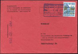 SCHWEIZ 1979 (6.6.) 80 C. Schweiz Europa CEPT , EF Auf Lilarotem BRD-Briefwahl-"Wahlbrief" (Eingangstempel 7800 Freiburg - Sonstige & Ohne Zuordnung