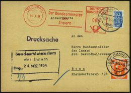 (22c) BONN 1/ Der Bundesminister/ Des/ Jnnern 1954 (15.3.) AFS 004 Pf. Auf Einladungs-Antwortkt. Zum WHO-Tag + Zusatzfra - Sonstige & Ohne Zuordnung