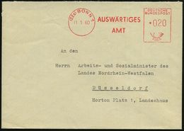 (22c) BONN 1/ AUSWÄRTIGES/ AMT 1960 (11.1.) AFS + Rs. Abs.: BRD-Botschaft   R A B A T (= Marokko), Klar Gest. Diplomat.  - Autres & Non Classés