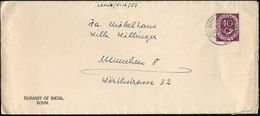 (22c) BONN BUNDESHAUS/ A A 1953 (7.3.) 2K-Steg = Hauspostamt Auf EF 40 Pf. Posthorn Auf Dienst-Bf. EMBASSY OF INDIA, Not - Altri & Non Classificati