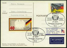 53 BONN 1/ 25 Jahre/ Deutscher Bundestag 1974 (7.9.) SSt (Bundesadler) + Motivgl. 40 Pf. "25 Jahre BRD" (Mi.807) Auf Son - Altri & Non Classificati