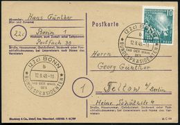 (22c) BONN/ B/ TAG DER WAHL/ DES/ *BUNDESPRÄSIDENTEN* 1949 (12.9.) SSt = Wahl Von Theodor Heuss (FDP) Auf EF 10 Pf. 1. D - Altri & Non Classificati