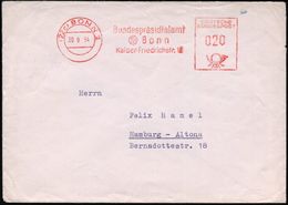 (22c) BONN 1/ Bundespräsidialamt.. 1954 (30.9.) AFS , Rs. Abs.-Vordr.: BUNDESPRÄSIDIALAMT (Präsident = Theodor Heuss, FD - Autres & Non Classés