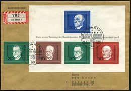 B.R.D. 1968 (19.4.) "1. Todestag K. Adenauer", 10 + 20 + 30 + 50 Pf. Adenauer-Block (Mi.Bl.4) + 20 Pf. De Gasperi + ET-S - Altri & Non Classificati