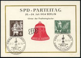 (1) BERLIN-CHARLOTTENBG.9/ SPD/ PARTEITAG/ BERLIN.. 1954 (21.7.) SSt = Funkturm 2x Rs. Auf Dreifarbiger Sonder-Kt.: SPD- - Autres & Non Classés