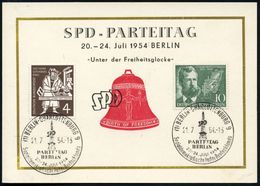 (1) BERLIN-CHARLOTTENBG.9/ SPD/ PARTEITAG/ BERLIN.. 1954 (21.7.) SSt = Funkturm 2x Rs. Auf Dreifarbiger Sonder-Kt.: SPD- - Sonstige & Ohne Zuordnung