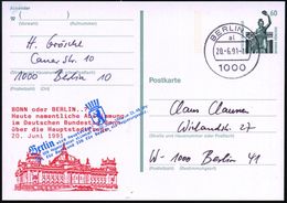 1000 BERLIN 12/ Al 1991 (20.6.) 1K Auf Amtl. P 60 Pf. BRD Bavaria, Grün + Zudruck: ..Abstimmung Im Deutschen Bundestag ü - Otros & Sin Clasificación