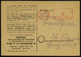 BERLIN-CHARLOTTENBURG 2/ Bl 1949 (17.3.) Aptierter PFS 6 Pf. (NS-Adlerkopf Entfernt) Auf Vordr-Ortskt.: OSMOS-Liebes-gab - Andere & Zonder Classificatie