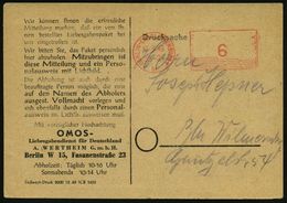 BERLIN-CHARLOTTENBURG 2/ Bl 1949 (17.3.) Aptierter PFS 6 Pf. (NS-Adlerkopf Entfernt) Auf Vordr-Ortskt.: OSMOS-Liebes-gab - Otros & Sin Clasificación