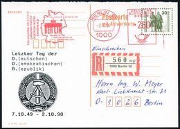 D.D.R. /  V.G.O. /  BERLIN 1990 (2.10.) AFS 260 Pf. (Brandenbg. Tor) Als VE Auf Amtl. Frage-P 30 Pf. VGO Goethe/Schiller - Other & Unclassified