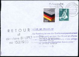 Wunstorf 1 1986 (Jan.) 80 Pf. "40 Jahre Eingliederung Vertriebener" U.a. , Schw. 4L: RETOUR/cf/circulaire BI UPU/no 153- - Sonstige & Ohne Zuordnung