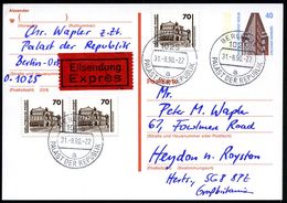 1025 BERLIN 25/ A/ PALAST DER REPUBLIK 1990 (31.8.) 1K = Hauspostamt DDR-Volkskammer Auf P 40 Pf. Berlin Chile-haus (P 1 - Altri & Non Classificati