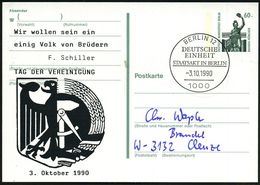 1000 BERLIN 12/ DEUTSCHE/ EINHEIT/ STAATSAKT IN BERLIN 1990 (3.10.) SSt = Reichstagspostamt + Mobiles Postamt Am Reichsa - Andere & Zonder Classificatie