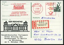 1000 BERLIN 30/ ..DER RECHSTAG.. 1990 (3.12.) AFS 250 Pf. (Reichstag) Als VE Auf Amtl. P 60 Pf. Bavaria, Grün + Zudruck: - Altri & Non Classificati