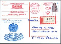 1000 BERLIN 30/ ..DER REICHSTAG.. 1990 (2.12.) AFS 250 Pf. (Reichstag) Als VE Auf Amtl. P 40 Pf. Chilehaus + Zudruck: Er - Altri & Non Classificati