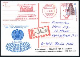 1000 BERLIN 30/ ..DER REICHSTAG.. 1990 (3.12.) AFS 250 Pf. (Reichstag) Als VE Auf Amtl. P. 40 Pf. Chilehaus + Zudruck: E - Andere & Zonder Classificatie