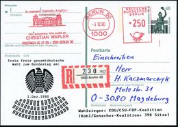 1000 BERLIN 30/ ..DER EICHSTAG.. 1990 (3.12.) AFS 250 Pf. (Reichstag) Als VE Auf Amtl. P 60 Pf. Bavaria, Grün + Zudruck: - Autres & Non Classés