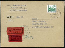 653 HERMSDORF 2/ G 1990 (28.12.) DDR-1K Auf EF 500 Pf. VGO Schweriner Schloß + Roter VZ: 653 Hermsdorf 2 ("2" Hs. Zugese - Other & Unclassified