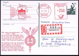 1000 BERLIN 30/ PHILATELIE GRENZENLOS.. 1991 (15.7.) AFS 250 Pf. = Brandenbg. Tor Auf Amtl. P 60 Pf. Bavaria + Zu-druck: - Monuments