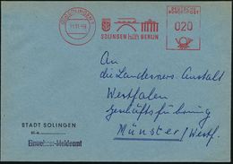 (22a) SOLINGEN 1/ SOLINGEN Hilft BERLIN 1959 (Nov.) Seltener AFS-Typ = Brandenbg. Tor (u. Stadtwappen, Brücke) Kommunal- - Monuments