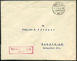 BERLIN SW/ *68r 1925 (27.6.) 1K-Brücke + Roter Ra2: FdA/R (gering Undeutl.) Auf Blindpräge-Fern-Bf.: REICHSDRUCKEREI (rs - Ohne Zuordnung