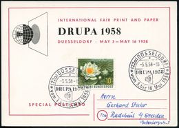 (22a) DÜSSELDORF1/ A/ DRUPA.. 1958 (Mai) SSt = Druck-Tampon Vor Globus ,motivgl. Sonderkarte: INTERNAT. FAIR PRINT AND P - Zonder Classificatie