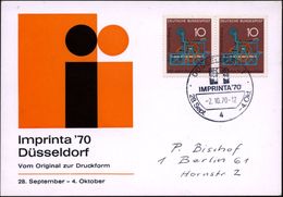 4 DÜSSELDORF 1/ IMPRINTA'70 1970 (2.10.) SSt (Ausst.-Logo) Auf Paar 10 Pf. Koenig-Zylinder-Schnellpresse (Mi.546 MeF) Au - Zonder Classificatie