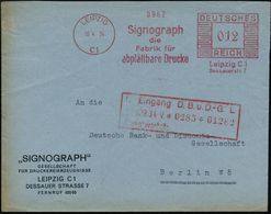 LEIPZIG/ C1/ Signograph/ Die/ Fabrik Für/ Abplättbare Drucke 1934 (10.4.) AFS Auf Firmen-Bf. (links Kl. Randmäng.): "SIN - Zonder Classificatie