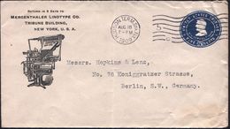U.S.A. 1909 (18.8.) Reklame-PU 5 C. Lincoln, Blau: MERGENTHALER LINOTYPE CO..NEW YORK = Mergenthaler-Druckmaschine! (Mit - Unclassified