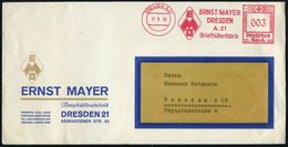 DRESDEN A21/ ERNST MAYER/ ..Briefhüllenfabrik 1935 (17.9.) AFS (Monogr.-Logo) Motivgl. Dekorat. Firmen-Bf., Glasklar Ges - Non Classificati