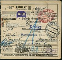 Berlin 77/ Julius Springer 1937 (19.10.) Selbstbucher-Paketzettel + Oval-PFS: BERLIN SW 77/aa/Gebühr Bezahlt , Klar Gest - Zonder Classificatie