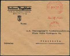 BERLIN SW 19/ Rudolf Mosse 1926 (17.8.) AFS Vorläufer "Bafra" 0025 Pf. (Vertikalachse) Firmen-Bf.: Berliner Tageblatt/ V - Zonder Classificatie