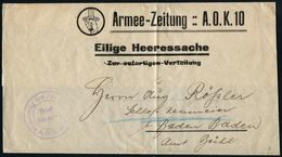 DEUTSCHES REICH 1916 (ca.) Zeitungs-Strefband: Armee-Zeitung A.O.K. 10 + Viol. 2K-HdN: Zeitung Der 10. Armee/A.O.K. 10.  - Sin Clasificación