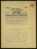 ÖSTERREICH 1892 (16.7.) 1 Kr. Zeitungsstempelmarke, Braun, EF Auf Orig. Zeitung "Münchener Stenograph. Wochenschrift" Na - Ohne Zuordnung