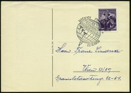 ÖSTERREICH 1959 (22.8.) SSt: WIEN 101/3/23. STENODAC-/KONGRESS (Sonderform Globus, Bleistift) Klar Gest. Ortskt. - Naget - Unclassified