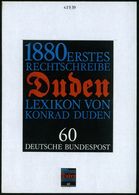 B.R.D. 1980 60 Pf. "100 Jahre 1. Rechtschreibwörterbuch Konrad Duden", Orig. Alternativ-Künstler-Entwurf V. Prof Paul Fr - Andere & Zonder Classificatie