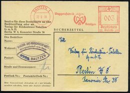 BAUTZEN 1/ Waggonfabrik/ Bautzen 1939 (22.5.) AFS = Flügelrad-Monogramm , Firmenkarte Mit Absender-HdN: Waggon- U. Masch - Treinen