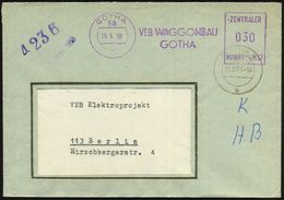 58 GOTHA/ VEB WAGGONBAU/ GOTHA/ ZKD 1968 (29.5.) Lila ZKD-AFS + 2K: GOTHA 1/b + Viol. Paginier-1L: 4236, ZKD-Fern-Bf., W - Trains