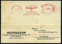 MAINZ-MOMBACH/ Seit 1839 Baut/ GASTELL/ Eisenbahnwagen/ WESTWAGGON AG WERK GASTELL 1938 (9.3.) Seltener AFS (geflügeltes - Eisenbahnen