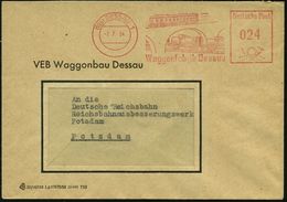 (19b) DESSAU 1/ Waggonfabrik Dessau 1954 (7.7.) Dekorativer AFS = Diesel-Triebwagen, Kessel-Waggons, Bahn-Viadukt , Klar - Trains