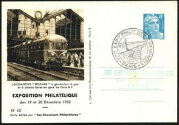 FRANKREICH 1953 (Dez.) PP 8 F. Marianne, Blau: LOCOMOTIVE "PESCARA"..  = Diesel-Triebwagen (Expos. Philatélique) Karte N - Treni